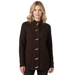 Jones NY Ribbed Wool Angora Cardigan Toggle Button Knit Sweater Jacket Top Tan M